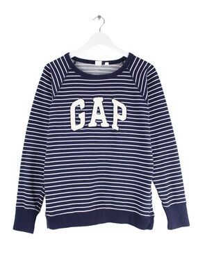 GAP Damen Big textured Logo blue white Striped Sweater sweatshirt women’s sz XL